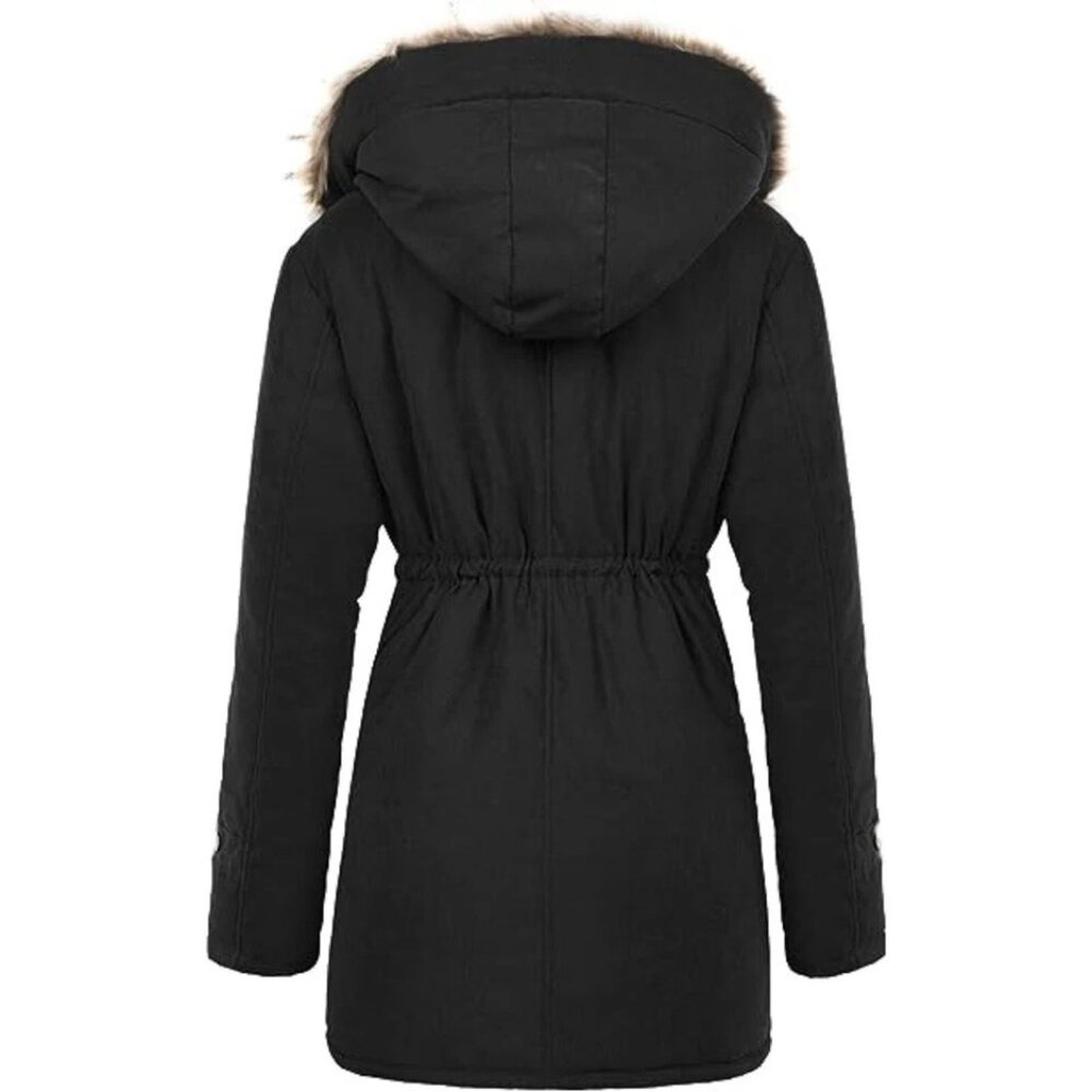 Charlotte Russe Faux Fur-Trim Hooded Drawstring Winter Layering Parka Jacket - Picture 5 of 8